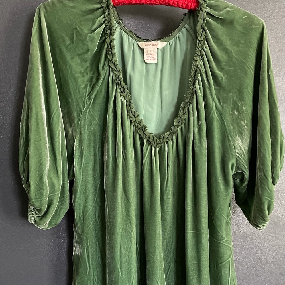 Green Velvet Peasant style blouse